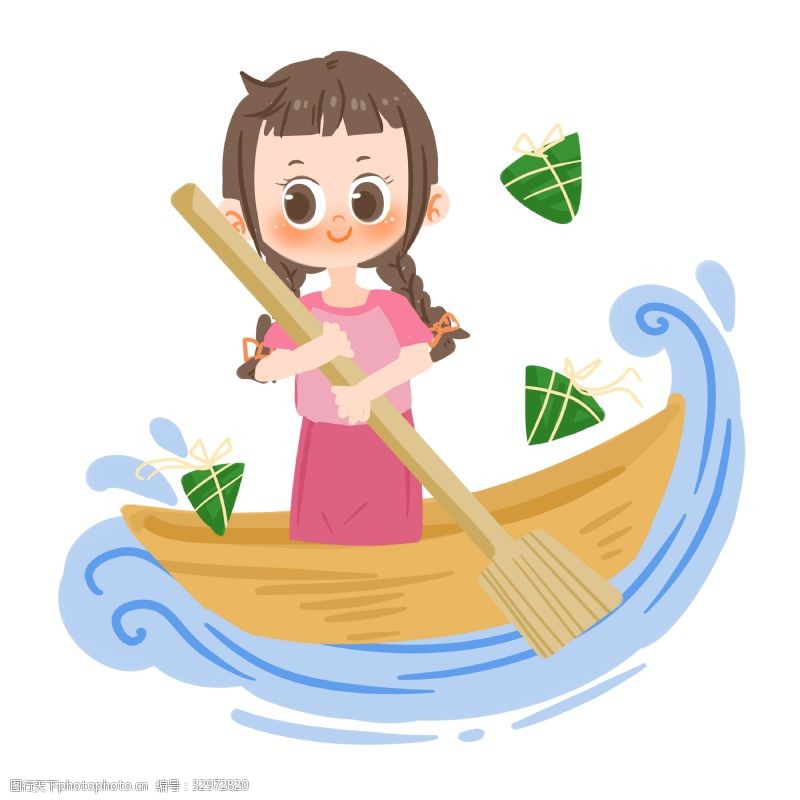 卡通粽子端午节卡通女孩划船PNG素材
