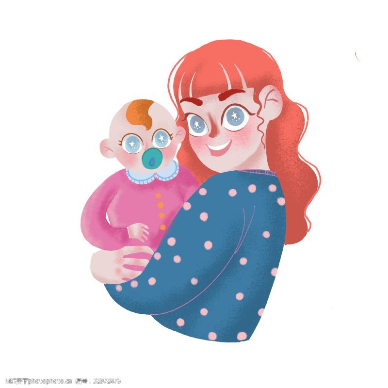 母亲节卡通手绘可爱抱娃娃的妈妈
