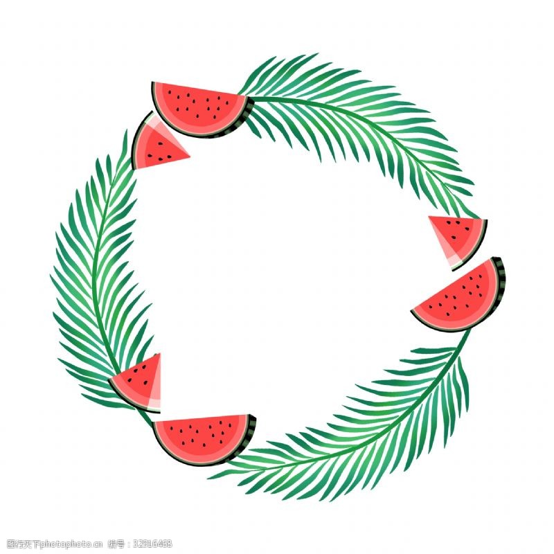 西瓜和棕榈叶圆形边框1