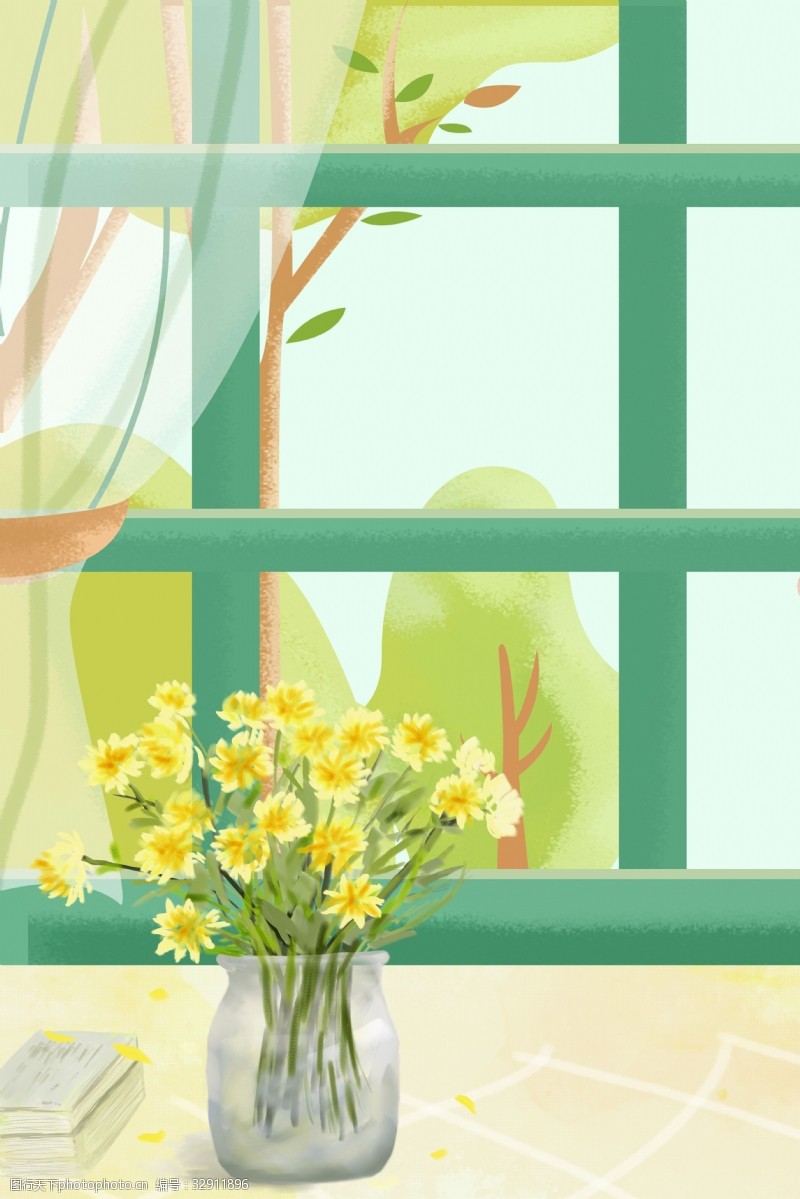 温馨五月五月窗台花束背景图片