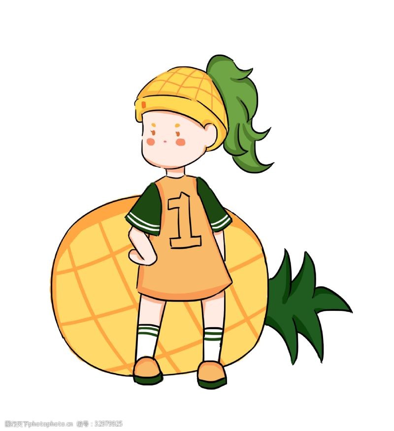 夏日菠萝女孩拟人卡通水果