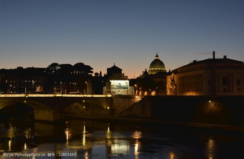 欧洲旅游夜色中的梵蒂冈圣彼得大教堂