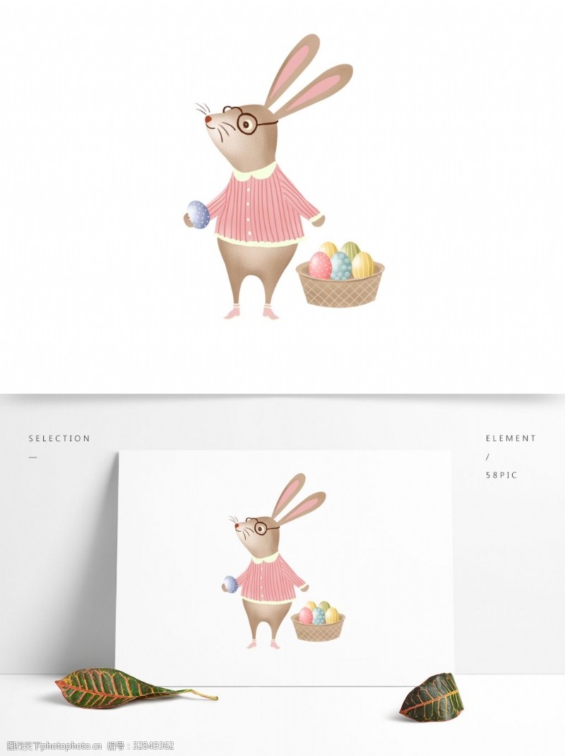 提着篮子的兔子手绘提着一篮子彩蛋的兔子插画设计
