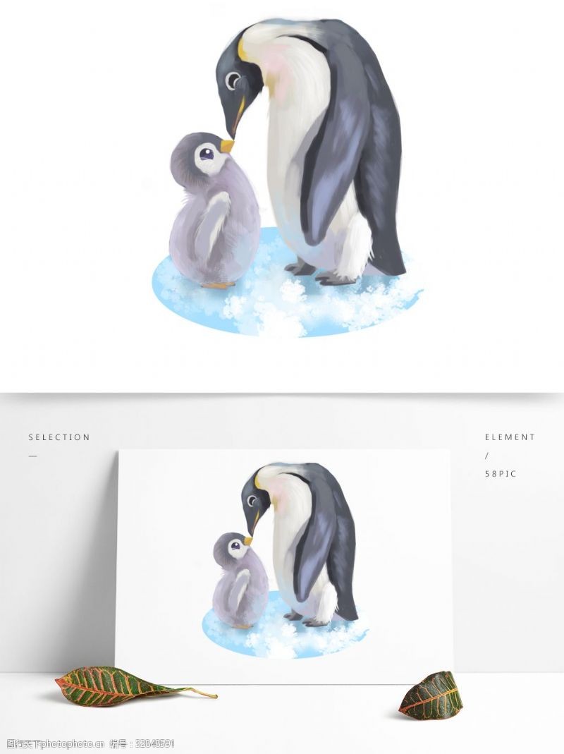 动物母亲和孩子企鹅母子手绘卡通可爱