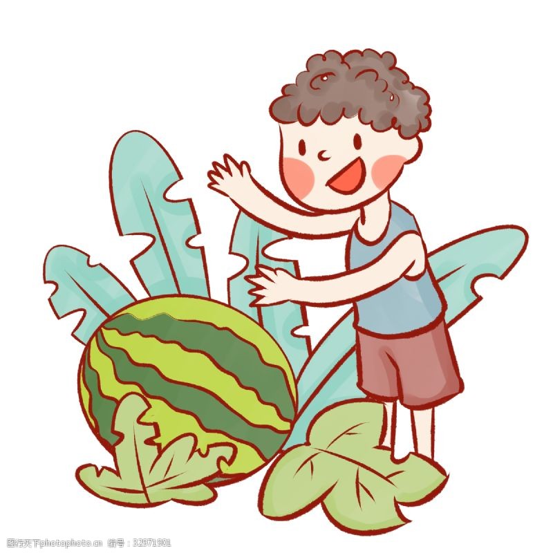 开心小镇夏季小男孩摘西瓜