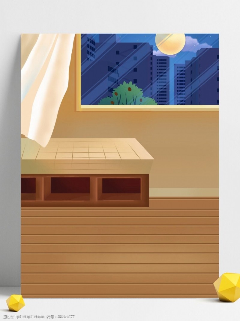 夏日卧室窗外的圆月晚安背景设计