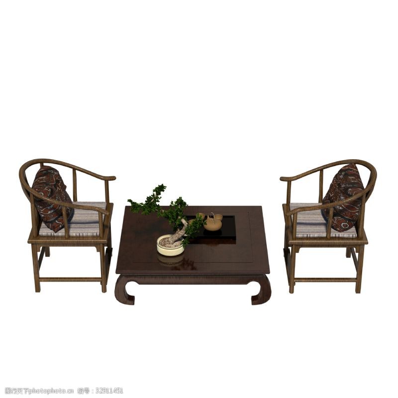 中式实木茶桌圈椅