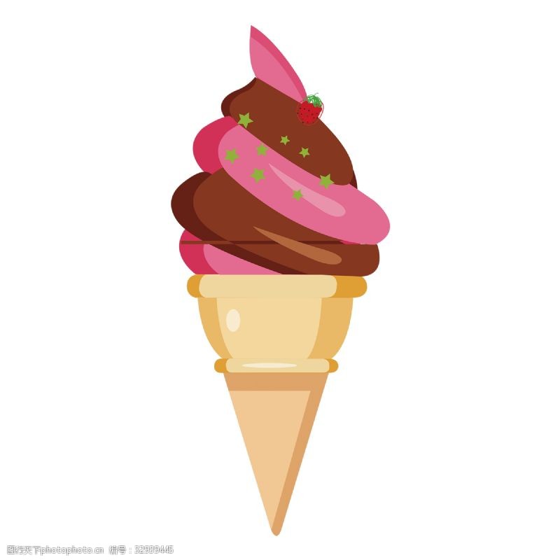 草莓冰淇淋双色甜筒冰淇淋