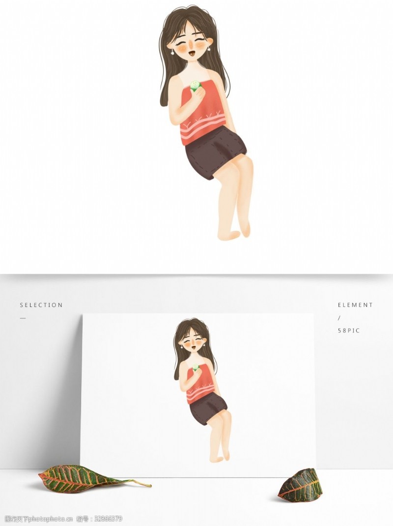 小女人小清新吃粽子的女孩插画设计