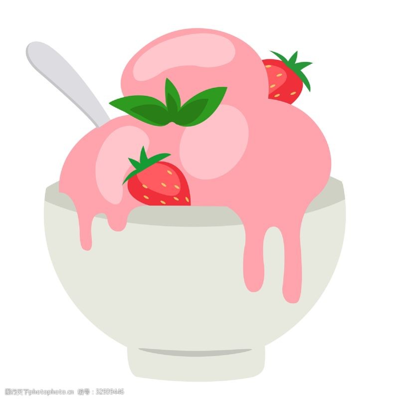 草莓冰淇淋一碗夏天冰淇淋球