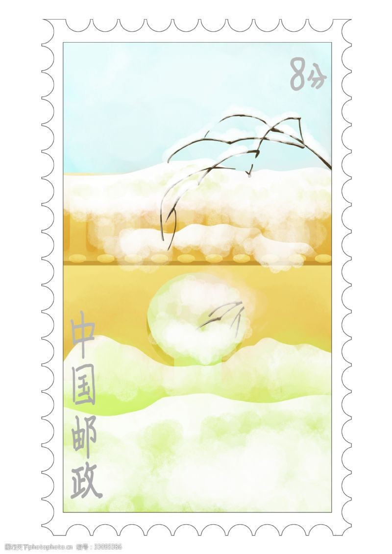 邮寄白色雪景邮票