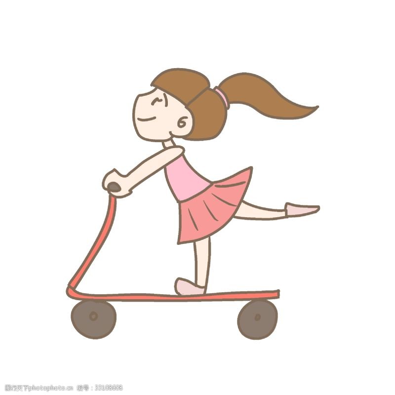 粉红女孩儿童节滑板车小女孩PNG