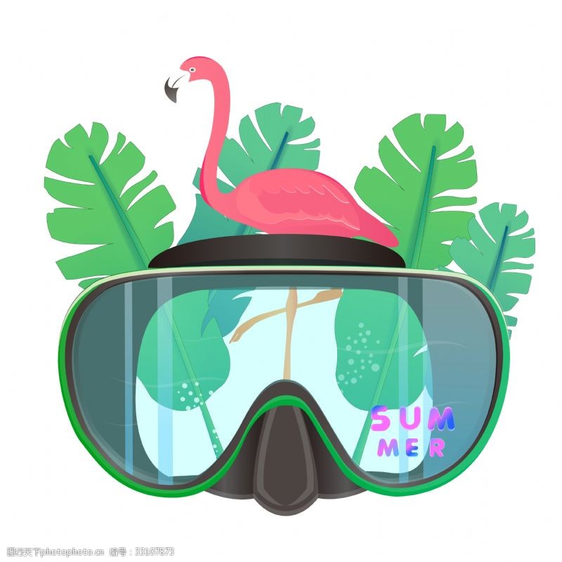 粉色火烈鸟黑色的潜水眼镜