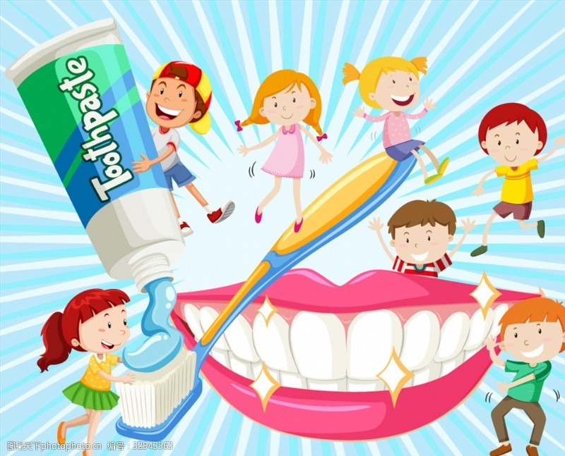 儿童牙膏卡通用牙刷刷牙的儿童