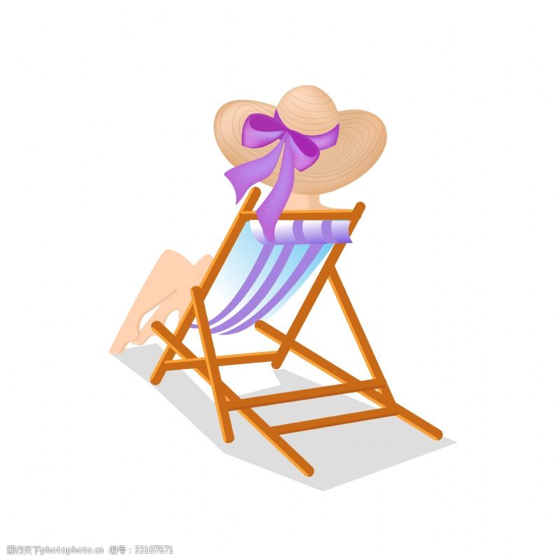 草帽女孩紫色的躺椅