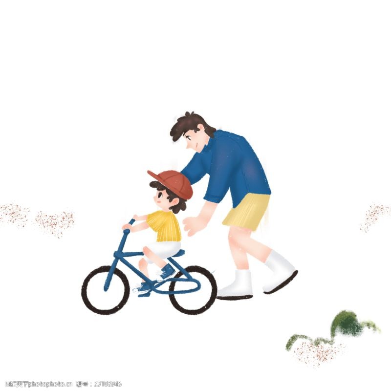 骑车的父女父亲教女儿学单车免抠图