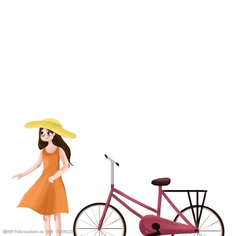 草帽女孩准备出去骑单车的女孩免扣图