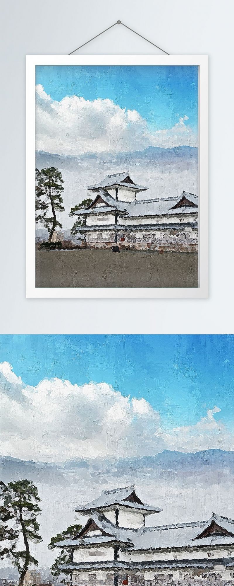 云和店复古日本古建筑客厅书房油画
