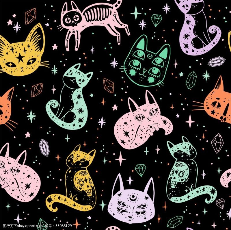 水星家纺猫咪涂鸦钻石星星