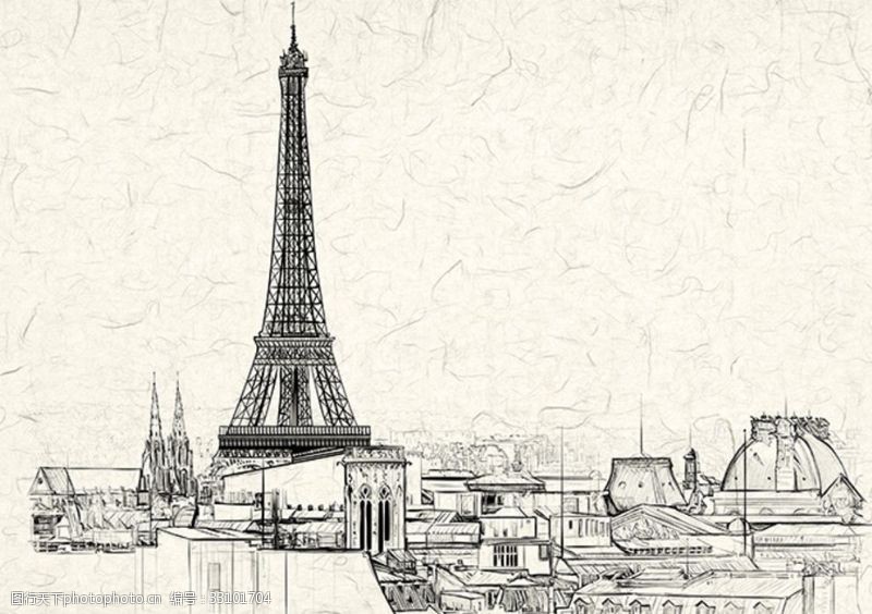 手绘巴黎铁塔电视背景墙
