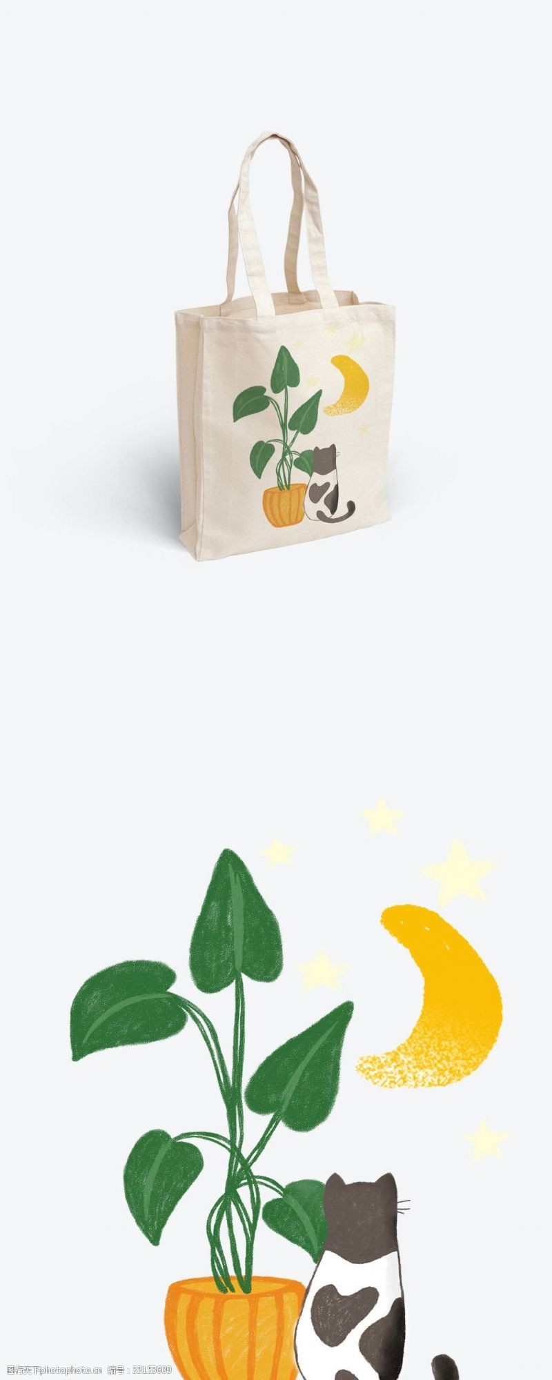 绿色小清新包装帆布袋包装设计绿植与萌猫系列简约小清新