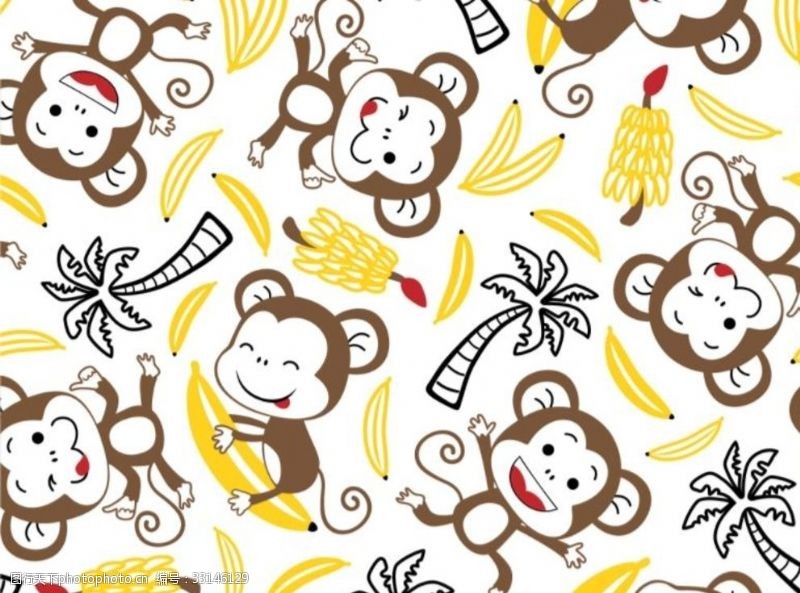 轻盈猴子香蕉满印