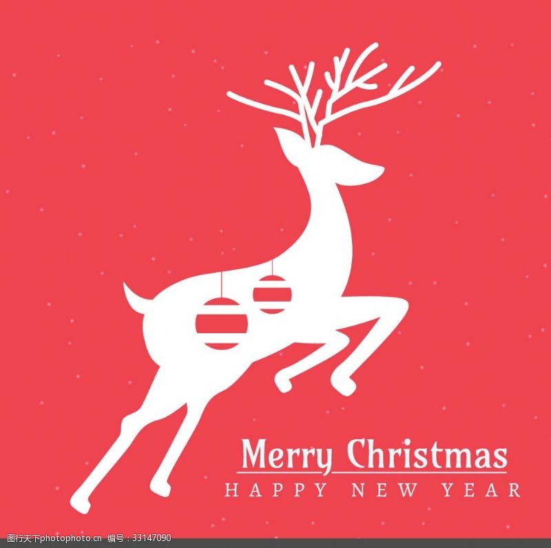 圣诞的问候红色圣诞贺卡与鹿剪影