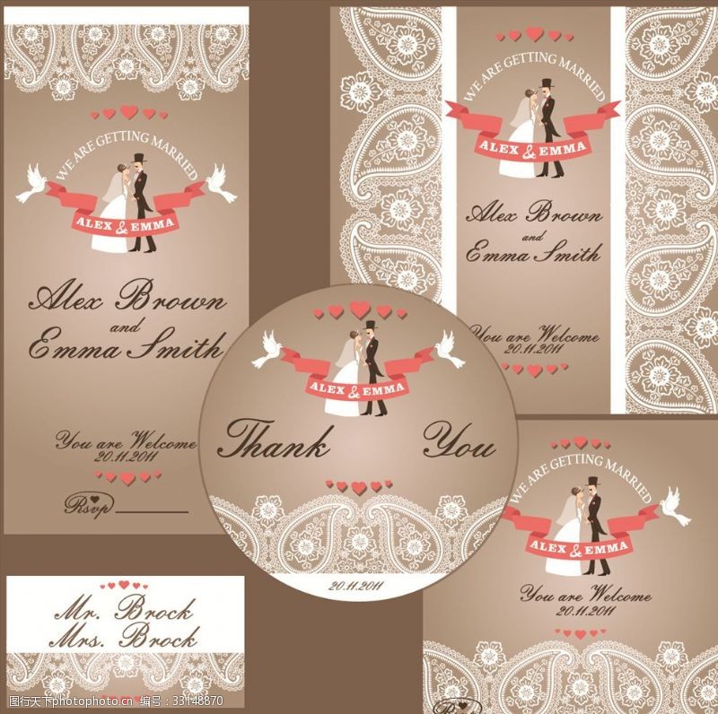 西式婚礼元素婚礼蕾丝花边邀请卡CD封面设计
