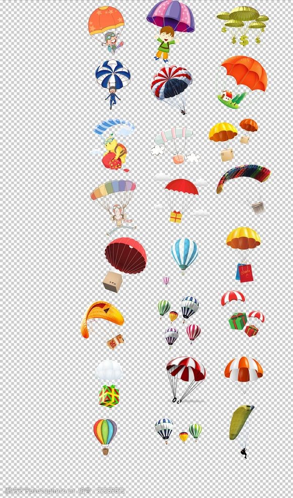 降落伞热气球手绘卡通可爱降落伞