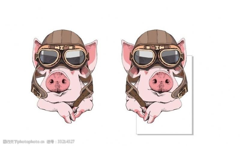 超级可爱飞行员猪猪头像矢量图案