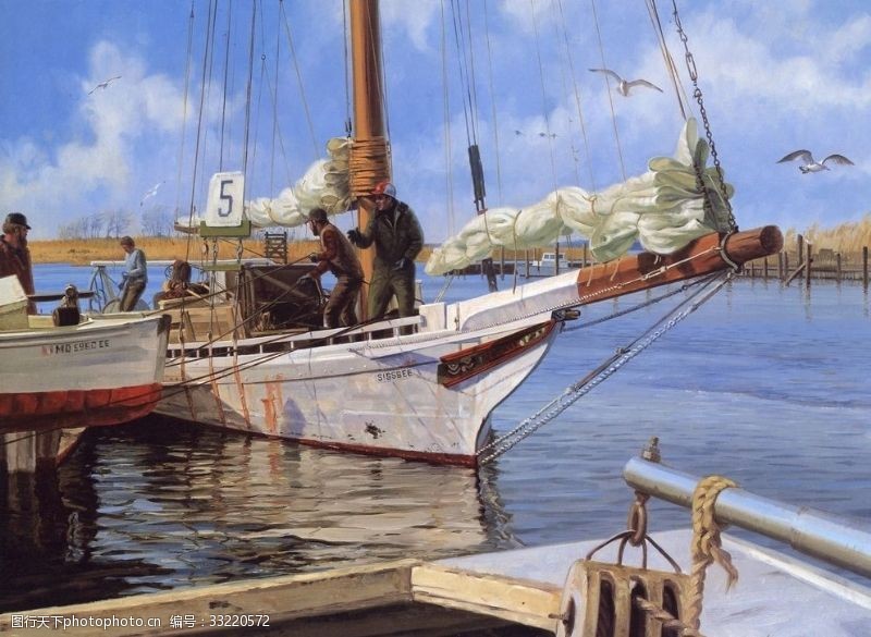 帆船大海油画油画帆船