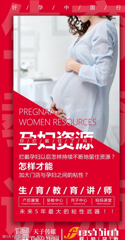 红色大气孕妇活动讲师讲课海报