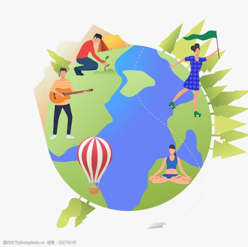 热气球地球人物海报