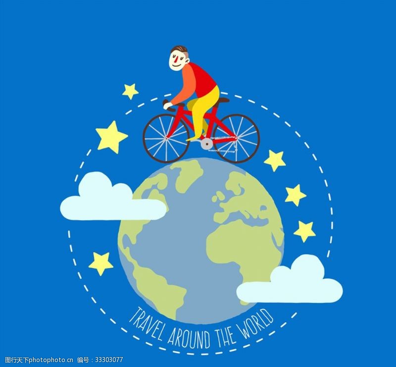 骑车子的人环绕地球骑自行车旅行的男子