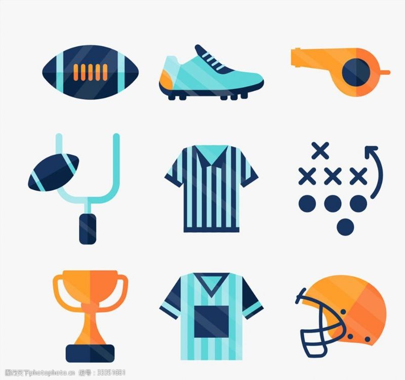 美式足球9款彩色美式橄榄球图标