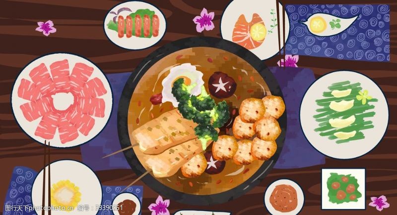 日系食物冬季美食火锅手绘