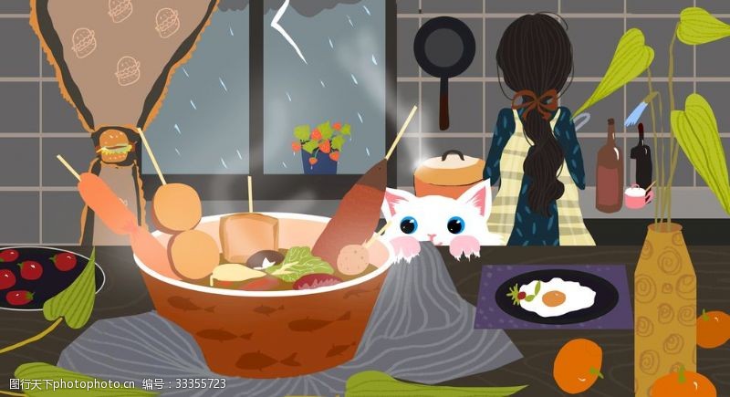 日系食物美味晚餐插画