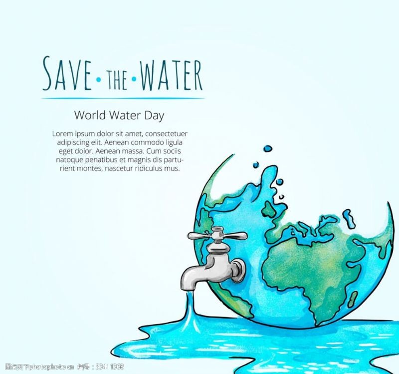 water彩绘世界水日地球贺卡矢量素材