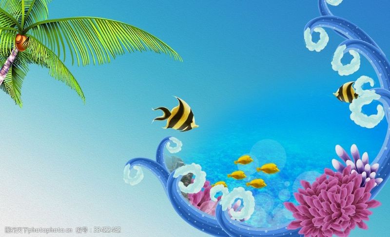蓝色海底的水母手绘油画世界海洋电视背景墙