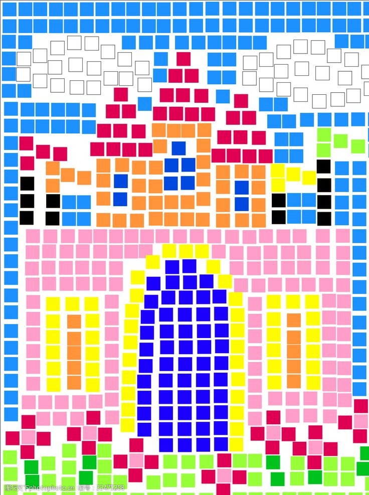 方格子创意图方格子色块魔赛克拼图创意