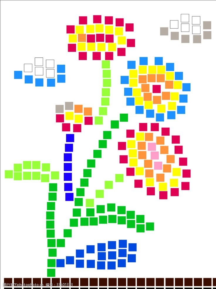 方格子创意图方格子花植物创意矢量图