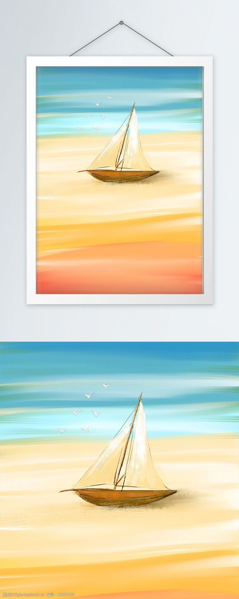 帆船大海油画原创手绘帆船海洋油画装饰画